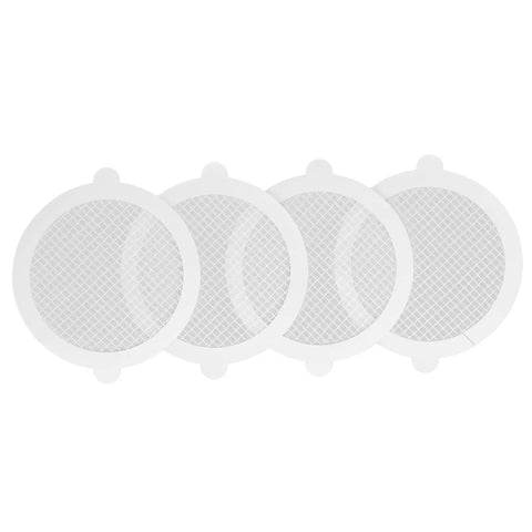Sanpyl 50Pcs Shower Drain Hair Catcher Fiberglass Dense Mesh, four round mesh filters for effective hair trapping.