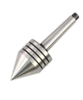Live tailstock center for wood lathe, 60-degree point, #1MT Morse taper, metal.