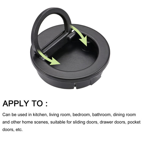 Flush Ring Pull Handles Set Of 3 In Black 35mm 1.38 Inch Zinc Alloy Flush Pull Latch for kitchens and doors.