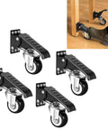 Heavy Duty Retractable Workbench Casters Kit showing smooth rolling dual lock wheels with a foot pedal for easy conversion.