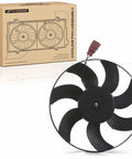 Top Shelf Right Side Engine Radiator Cooling Fan Assembly For Audi A3 And Volkswagen Beetle Eos Golf, black polymer blades.