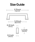 Size guide for Solid Matte Black Cabinet Pulls Set Of Ten Three And Three Quarter Inch Overall Length With Three And A Quarter Inch Hole Centers