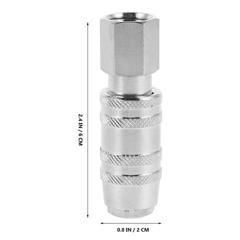 Heavy Duty Workhorse Stainless Steel Air Hose Coupler Quick Connect Pneumatic Fitting with hex design and dimensions.