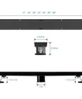 Black Slick 28 Inch Linear Shower Drain With Flat And Tile Insert, 2 In 1 Panel Hair Strainer And Leveling Feet Dimensions