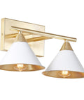 White And Gold Modern Metal Vanity Light Wall Sconce With Cone Shade 16 Inch LED Bulbs Included Hardwired UL Listed