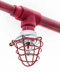 Built Like A Tank 1/2 Inch Fire Sprinkler Head Cage Guard Protector Bracket 18 Pack Red Steel Wire with attached sprinkler head.