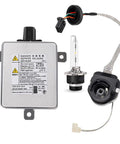 Xenon HID Headlight Ballast With Igniter And D2S Bulb Replacement components displayed, suitable for Acura Honda Mazda models.