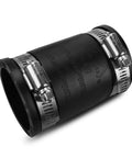Flexible PVC Pipe Coupling With Rubber Hose Clamps For One And A Quarter Inch Flex Connection, ideal for plumbing repairs.