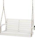 Heavy Duty 1600 LB HDPE Porch Swing For Two With Rotatable Cup Holder 4 FT Outdoor Bench Swing Adjustable Chains Two Person Hanging Porch Chair For Patio Yard Tree Garden White