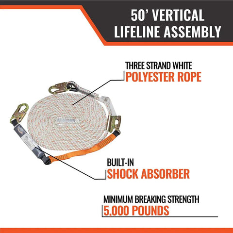No Sweat 50 Foot Vertical Lifeline Rig With Ansi Certified Fall Arrest Harness And Industrial Grade Roof Anchor For Hardcore Crews Wanting Solid Daily Protection