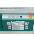 Control panel of 14 Inch 10 HP Three Phase Sliding Table Saw With DRO CNC Fence featuring buttons and safety instructions.