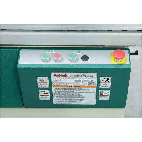 Control panel of 14 Inch 10 HP Three Phase Sliding Table Saw With DRO CNC Fence featuring buttons and safety instructions.