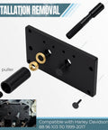Front view of QBselecar inner cam bearing installer tool with black plate, brass spacers, and puller rod.