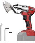 Pro Grade Cordless Metal Shears With 18V Power, 360 Degree Rotating Head, shown with wrench and hex keys, bare tool only.