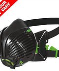 Air Stealth Dust Mask Respirator M/L With Replaceable HEPA Filters, black TPE shell, adjustable straps, for construction work.