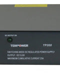 Front view of TP350 23 Amp DC 13.8V Switching Power Supply With Cigarette Plug for ham and CB radios, showing controls and plugs.