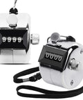 Two Pack Heavy Duty Metal Tally Click Counter Four Digit Mechanical Handheld Tracker with Secure Nylon Lanyard, silver design.
