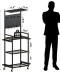 Fishing Rod Holder Rack With Wheels For Garage Storage And Organization, shown beside a silhouette for size comparison.