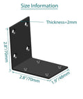 Heavy Duty Black Stainless Steel Shelf Bracket Right Angle L Shape Corner Support for Wood Walls, 2.8x2.8x2 Inch dimensions
