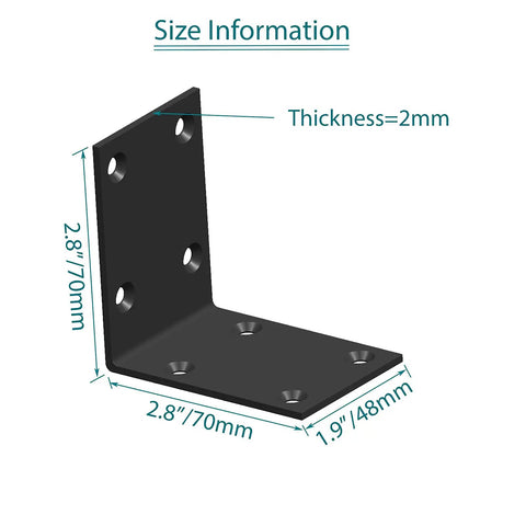 Heavy Duty Black Stainless Steel Shelf Bracket Right Angle L Shape Corner Support for Wood Walls, 2.8x2.8x2 Inch dimensions