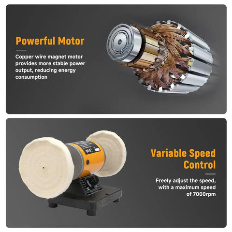 Pro Grade Heavy Duty Bench Buffer Polisher With Variable Speed Control Electric Buffing Machine, motor and speed control features.