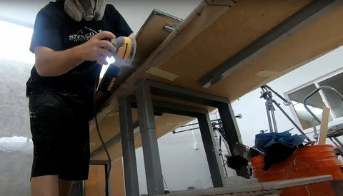 Person using Sanding Disc Variety Pack For Stone, Tile, And Countertops, 9 Round Abralon And Abranet Polishing Discs For DIY Surface Makeover