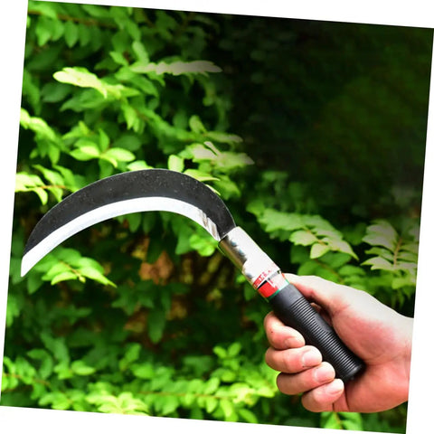 Two Pack Ergonomic Short Handle Moonshape Garden Scythe For Weeding And Lawn Care With Durable Manganese Steel Blades Long Lasting Use