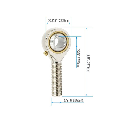 Two Pack Spherical Rod End Bearings With Left Hand Thread Five Sixteenths Inch Bore Jam Nut Included Forged Steel Body And Hardened Ball Joint Durable Heavy Duty Construction For Precise Alignment Up To Ten Degrees, 5/16-24 LH