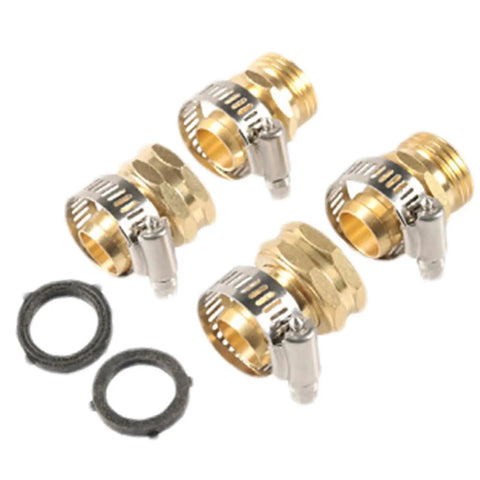 Heavy Duty Garden Hose Repair Kit With Solid Brass Coupler And Double Clamps For Fixing Leaks Fast No More Plastic Fittings That Crack Under High Pressure Water Flow Durable Professional Grade Mender Tool For Outdoor Yard Work, 3/4-inch brass couplers and clamps