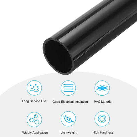 Heavy Duty Black PVC Rigid Tube 2 Inch Round Pipe Kickass Wiring Conduit Straight Shot Cable Sleeve showing smooth interior for wiring.