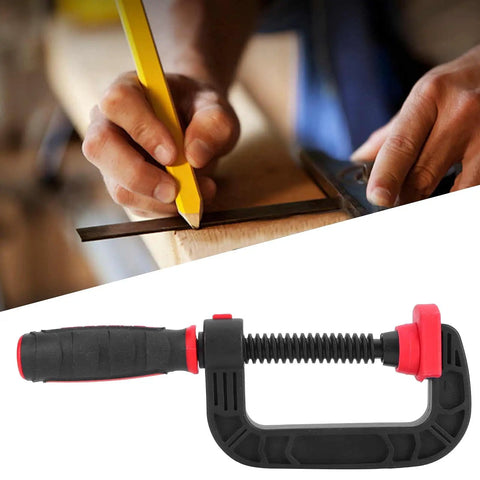 G Clamp Woodworking Tool With Quick Adjustable Movable Jaw For DIY Woodworking And Carpentry Projects 2 Inch Opening 50mm Soft Grip Holding Clamp For Fast Easy And Secure Fabrication, black and red soft grip clamp
