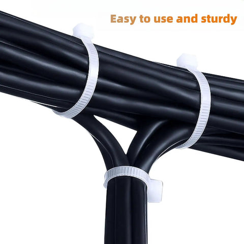 White Zip Ties 12 Inch 100 Pack Heavy Duty Self Locking Nylon Cable Ties 120 Lbs Tensile Strength Perfect For Indoor And Outdoor Use Weather Resistant Bundle Organizer For Wires Cables Hoses And Garden Projects bundling cables