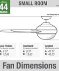 Diagram showing dimensions of 44 Inch Indoor Ceiling Fan With LED Light And Remote, White Modern Ceiling Fan, Standard Mount