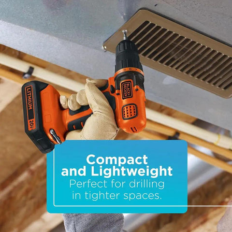 20V Max Cordless Drill And Driver With 3/8 Inch Chuck, LED Work Light, Battery And Charger Included, Ultra Compact Yet Powerful Workhorse For Precise Drilling And Screwdriving In Wood Metal Plastic