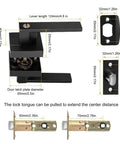 12 Piece Black Finish Passage Door Lever Set With Square Panel For Modern Interior Doors, Easy Grip Handles, hardware sizes