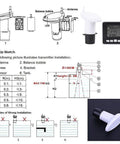 Ultrasonic Water Tank Level Meter With Temperature Display And Liquid Depth Sensor No Fuss Fast Accurate Tank Monitoring Gauge For Home Farm Or Industrial Tanks Keeps Min Max Records, showing setup diagram and components including sensor and display.