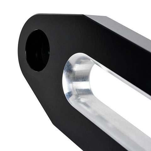 Close-up of Black Silver Billet Aluminum 10 Inch Hawse Fairlead for ATV UTV and Truck Universal 10 Inch Bolt Mount