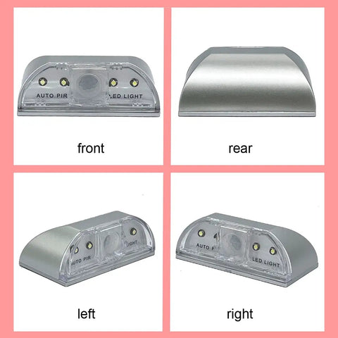 Infrared PIR Wireless Motion Sensor LED Light For Kitchen Hallway Stairway Auto On Off Energy Saving Night Lamp With Four LED Bulbs Silver Finish No Sweat Install