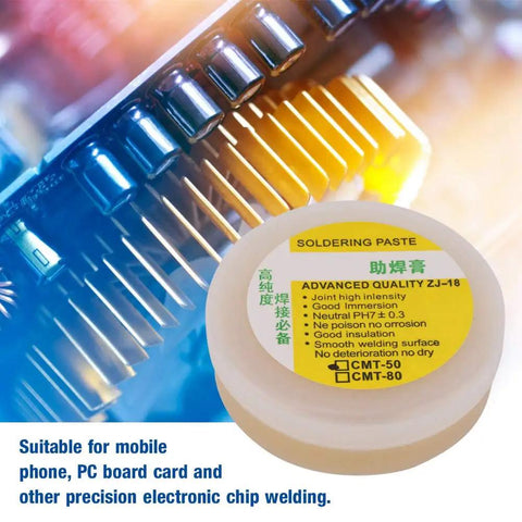 Pro Grade Solder Paste for Cell Phone PCBs, Flux Paste for Precision Soldering with High Bonding Strength shown next to PCBs