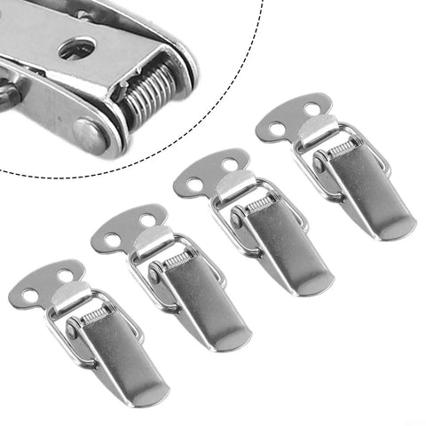Heavy Duty Stainless Steel Spring Loaded Toggle Latch Catch Clip For Secure Case Box And Cabinet Storage With Rust Resistant Build For Workshop Office And Tool Chest Projects, showing four clips with spring mechanism.