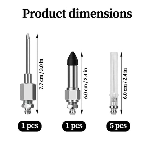 Grease Gun Needle Tip Kit 7 Pc With 5 Needle Tips, Rubber Adapter And Dispenser For Tight Spaces, product dimensions
