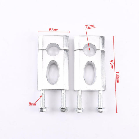 Triple Tree Clamp Handlebar Riser Kit For 33mm Forks With 22mm Bar Risers, Bolt On Replacement showing aluminum risers with measurements