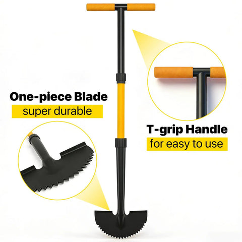 Edger Lawn Tool With 41 Inch T Handle For Sidewalk Edging And Yard Trimming, Metal Saw Tooth Garden Edger With T-Handle and Blade Close-Up