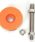 Heavy Duty Adjustable Leveling Feet Pad Mount Kit Featuring A Rock Solid Base To Bypass Equipment Wobble And Keep Your Setup Locked Down Tight, showing an orange leveling foot and threaded stem.