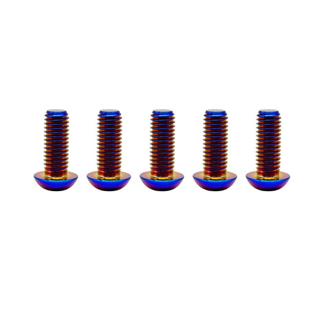 Five Titanium Screws M6x10mm ISO7380 Button Head Hex Socket Cap Screws Burnt Blue Ti6Al4V GR5 Aviation Grade displayed in a row