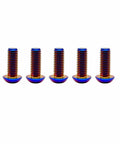 Set of 5 M8 titanium button head hex socket cap bolts in rainbow color.