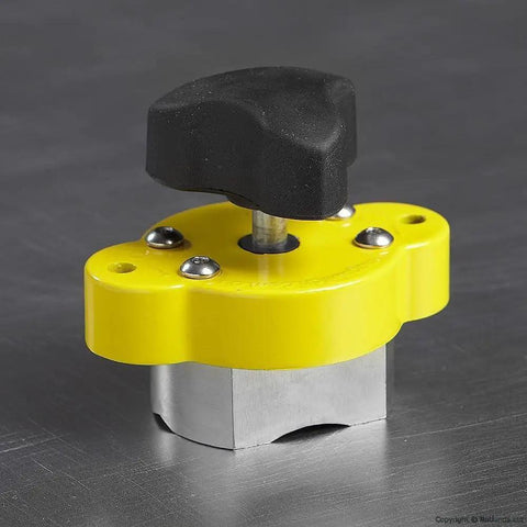 MagJig 60 Magnetic Woodworking And Welding Base Clamp Holder with On Off capabilities displayed on metal surface