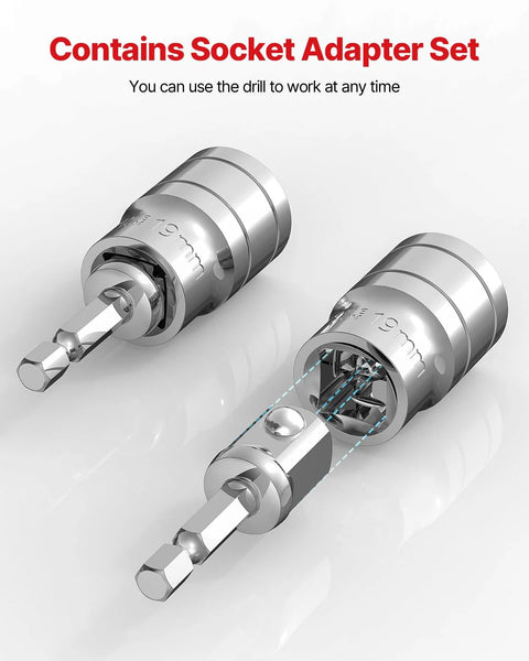 Two chrome socket adapters for drill-powered trailer jack, 19 mm markings