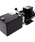 Heavy Duty Hydraulic Power Unit With 6 Quart Oil Reservoir For Two Post And Four Post Car Lifts showing the steel reservoir and control lever.
