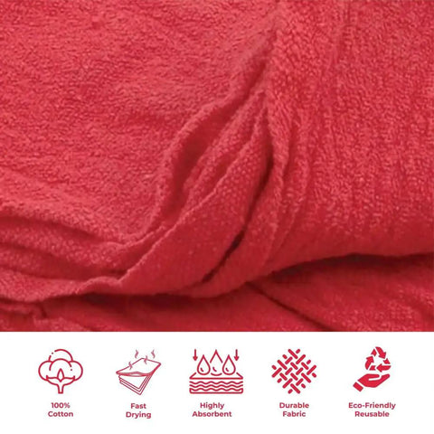 Red Cotton Shop Towels Pack Of Fifty Rags For Heavy Duty Cleaning Durable 100 Percent Cotton Cloths Extra Soft Yet Highly Absorbent